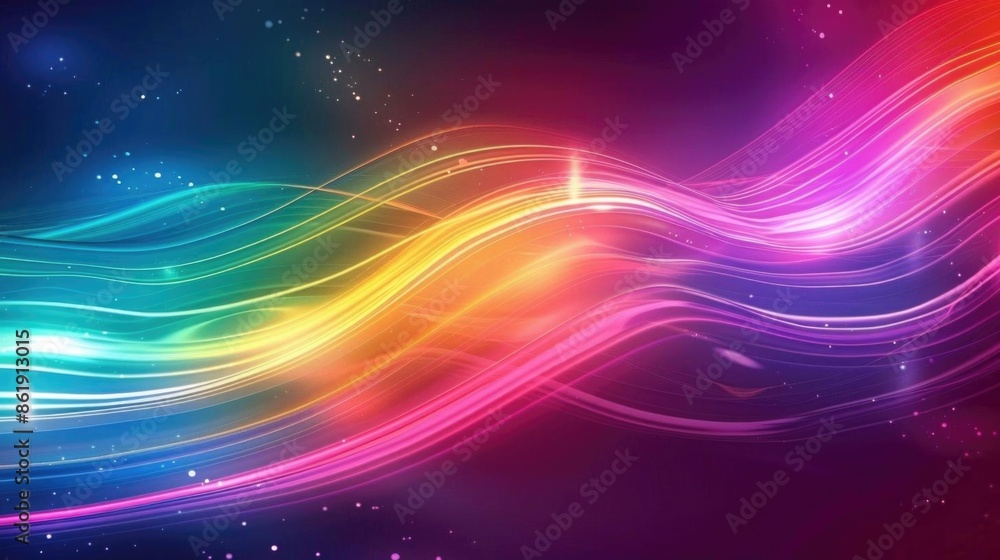 Poster smooth horizontal neon lines forming a bright and colorful backdrop.