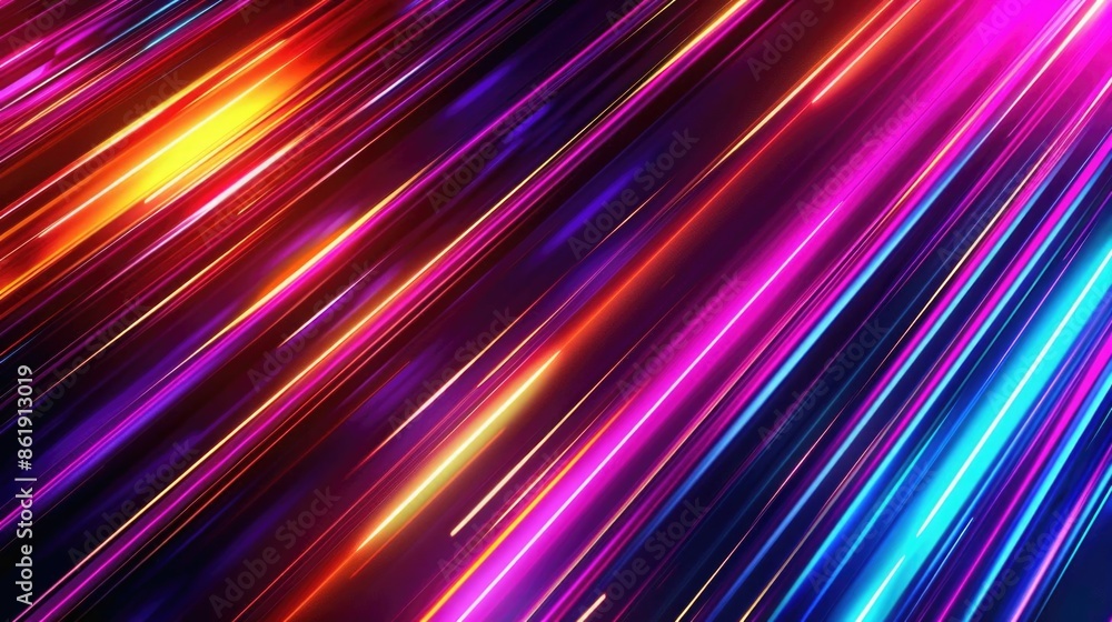 Poster bright and vibrant neon lines in a smooth horizontal pattern.