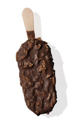 Chocolate ice cream on a stick on white background