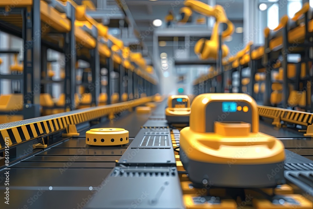 Aufkleber a close-up view of automated guided vehicles. generative ai