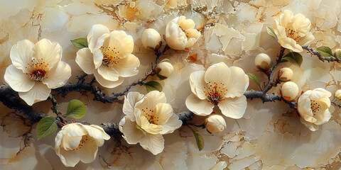 panel wall art, wall decoration, marble background with flowers designs