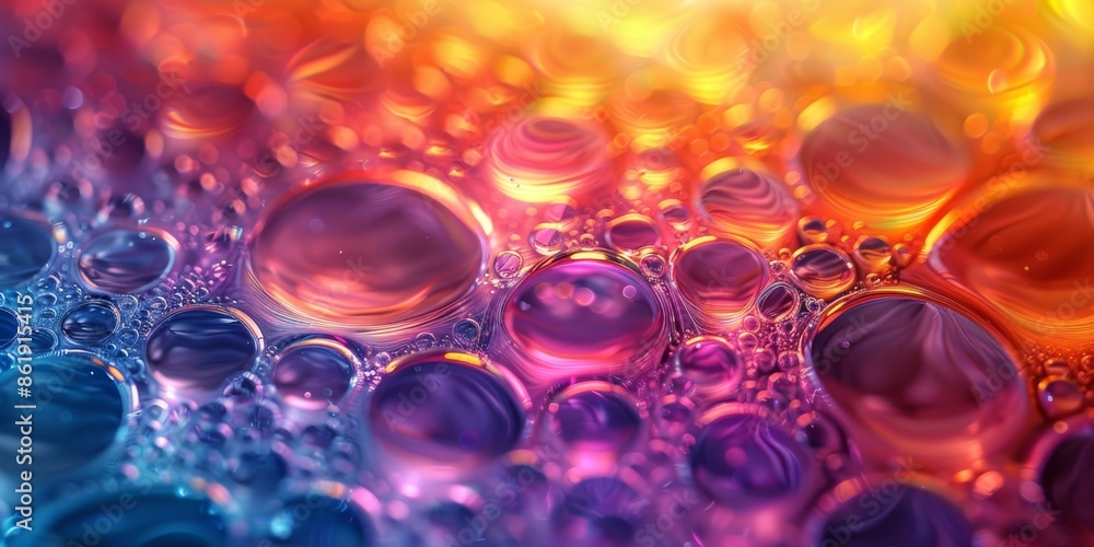 Poster close-up view of colorful bubbles, capturing a vibrant and abstract background with mesmerizing hues