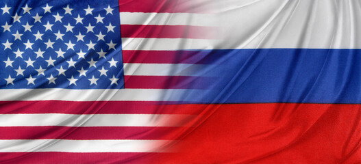 American and Russian flags blended together composite