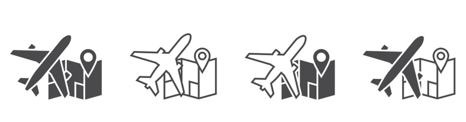 air travel flat and line icon set. plane and map. vacation, destination and journey symbols. isolated vector images for tourism design