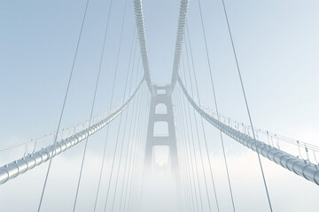 Fototapeta premium A suspension bridge partially obscured by mist creating a mysterious and ethereal atmosphere