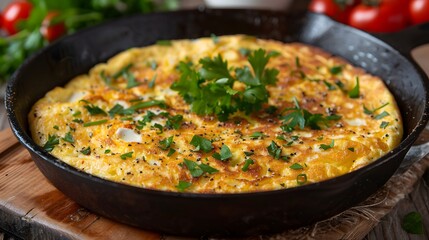 Omelet with paprika, tomato and herbs