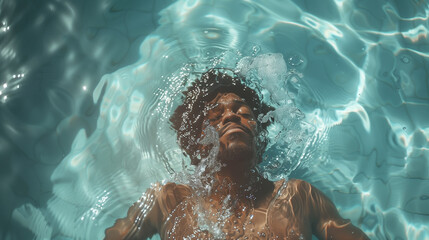 Man Taking a Refreshing Swim in a Pool, Relaxing Summer Vacation