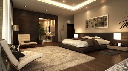 bedroom modern interior design, luxury hotel room, luxury apartment comfortable suite lounge