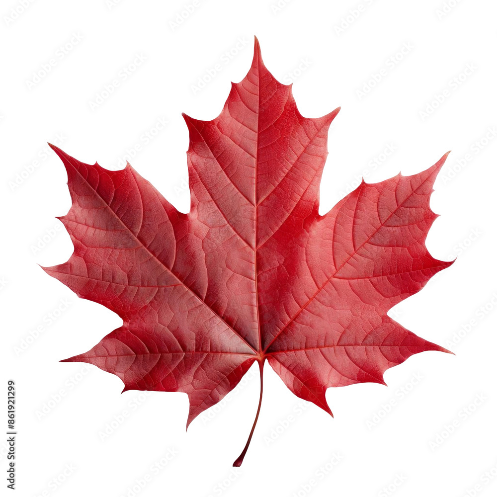 Wall mural a vibrant red maple leaf isolated on a white or transparent background.