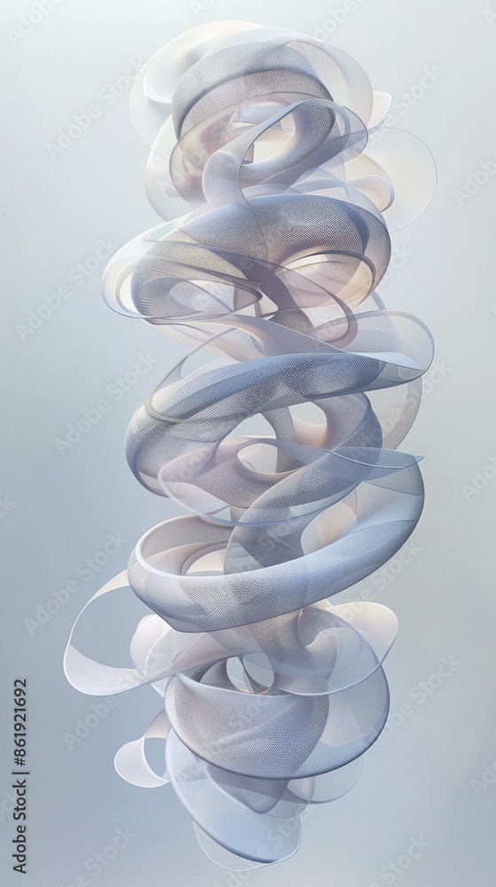 Poster elegant abstract shape with swirling lines in soft blue and white hues against a gradient background