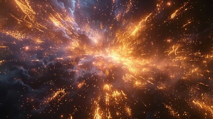 A stunning cosmic explosion of bright orange and blue lights, resembling a supernova in deep space, perfectly capturing the essence of the universe.