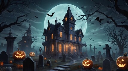 halloween background with house