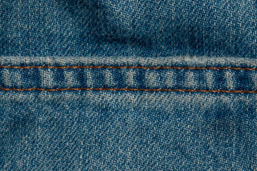 close up of hem, cuff on blue cotton denim jeans