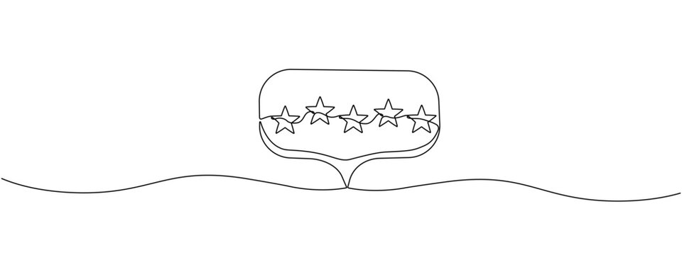 recommend clip art: Continuous outline of five stars in speech cloud . Single line editable icon of 5 stars. Rating service concept and customer reviews. Minimalistic vector artwork