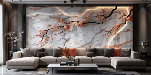 panel wall art, wall decoration, marble background with flowers designs