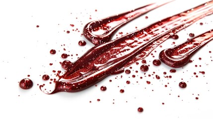 Spilled shimmery nail polish photographed on white background in close up