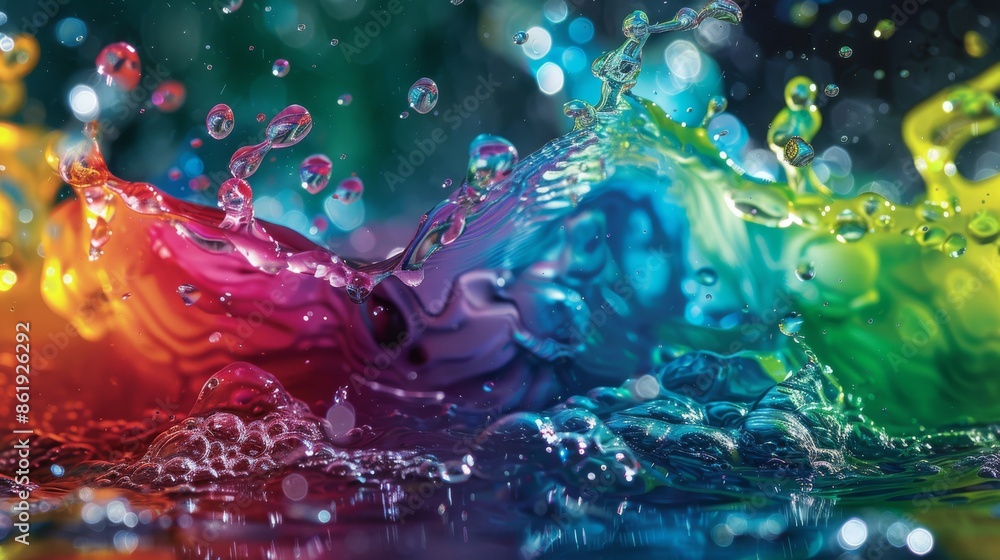 Aufkleber lively abstract image of colorful rainbow water splashes and bubbles blending in a dynamic compositi