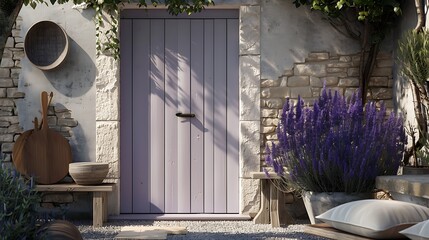 soft lavender door on a boutique spa, offering holistic treatments and a tranquil escape from the hustle and bustle of daily life