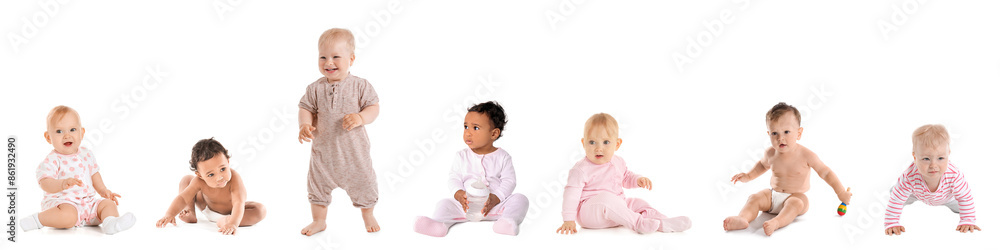 Sticker set of cute babies isolated on white