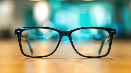 Focusing glasses on office desk