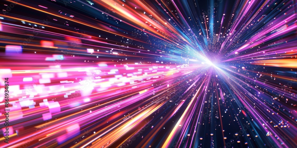 Poster dynamic light streaks in space convey speed with vivid colors, creating a sense of motion and excite