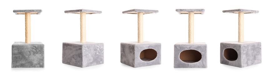 Set of cat's tree on white background