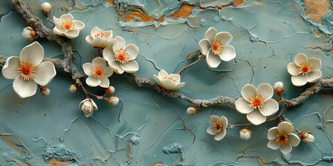 panel wall art, wall decoration, marble background with flowers designs
