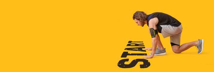 Sporty man on color  background