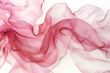 Abstract red fabric flowing on white background, elegant textile material waving