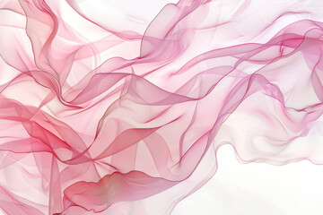 Gracefully flowing pink fabric on white backdrop creates elegant abstract waves, perfect for romantic designs