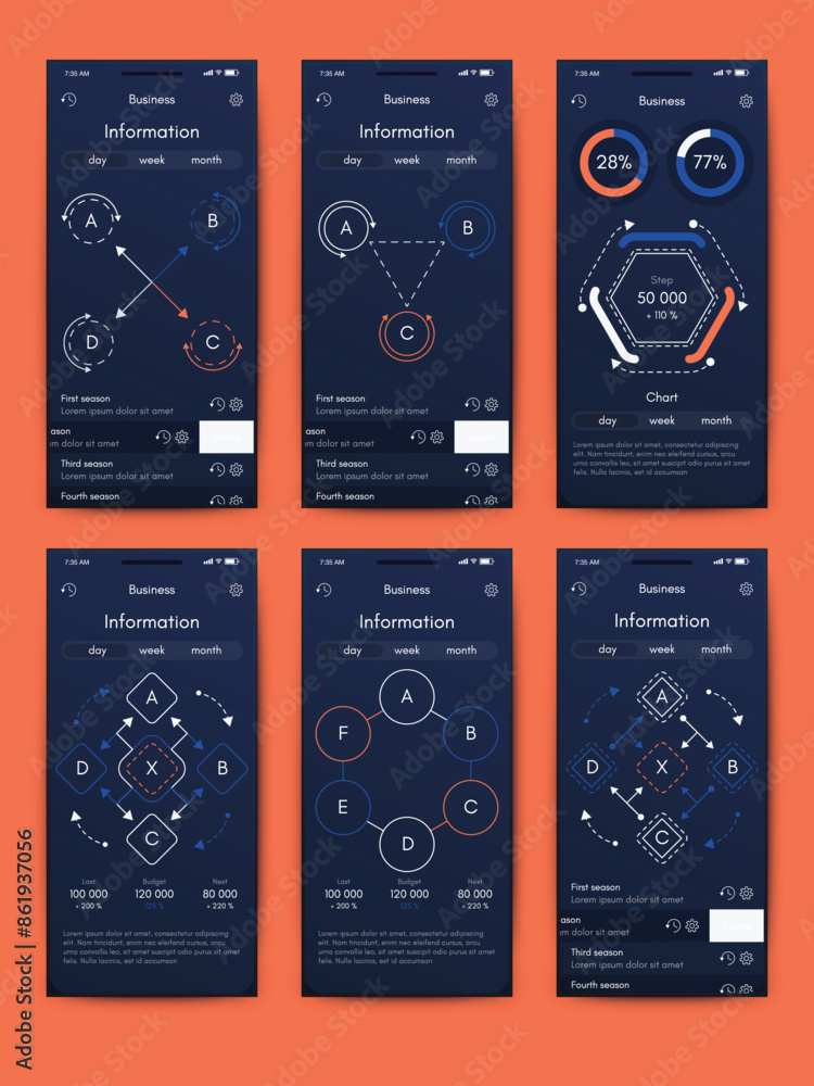 Aufkleber vector graphics infographics with mobile phone. template for creating mobile applications, workflow 