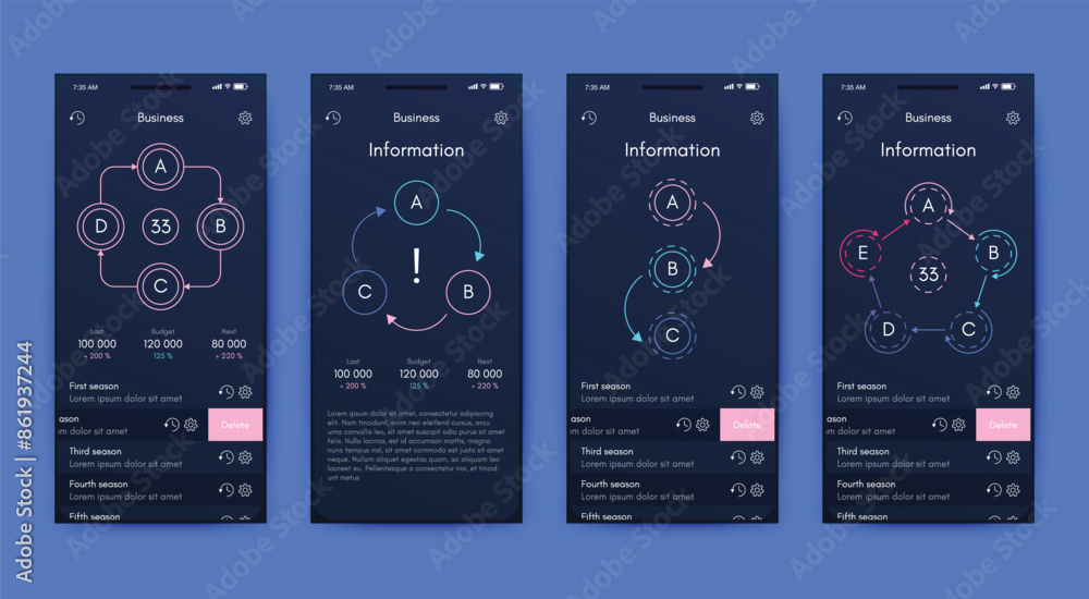 Aufkleber vector graphics infographics with mobile phone. template for creating mobile applications, workflow 