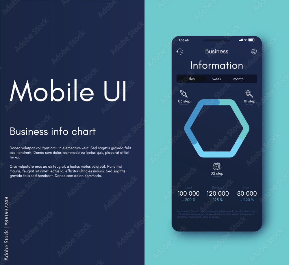 Aufkleber vector graphics infographics with mobile phone. template for creating mobile applications, workflow 