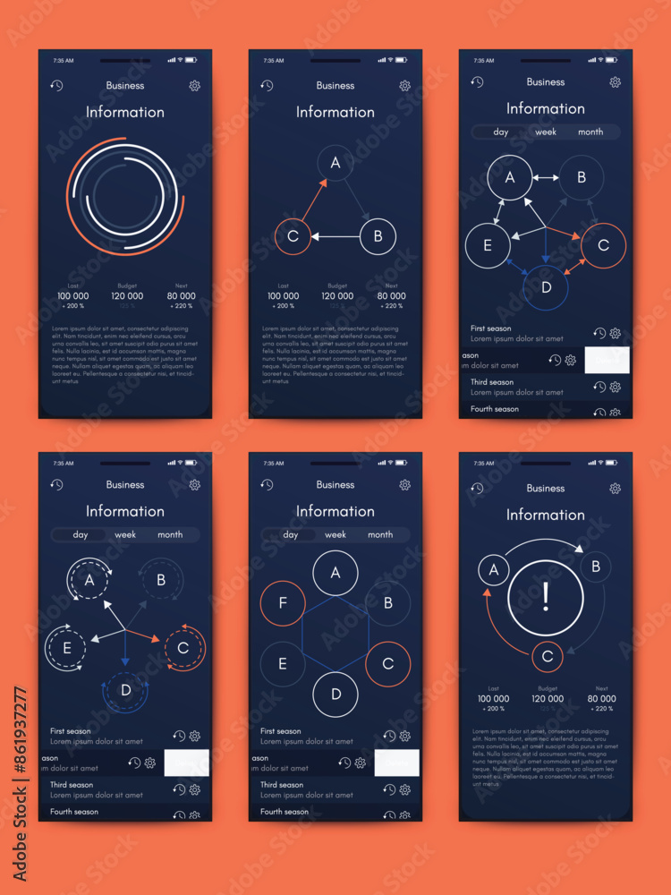 Aufkleber vector graphics infographics with mobile phone. template for creating mobile applications, workflow 