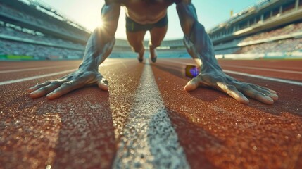 Close up shot of athlete in pre competition warm up, getting ready for the event