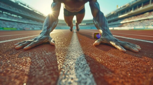 Close up shot of athlete in pre competition warm up, getting ready for the event
