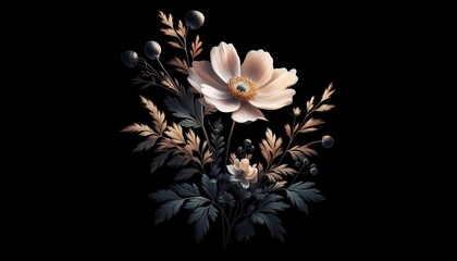 white flower on black background