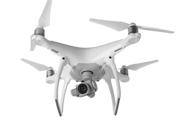 Modern flying quadcopter isolated on white background