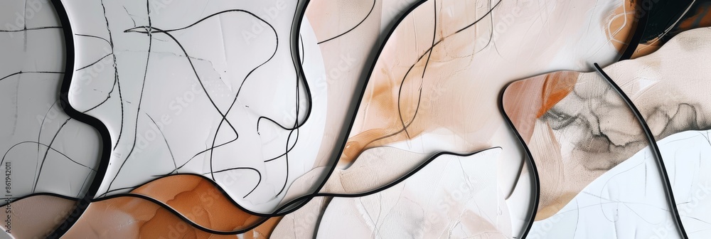 Poster an abstract painting featuring flowing lines and earth tones, creating an artistic and modern visual