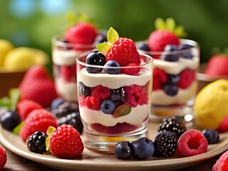Freshness of summer fruits in a healthy dessert buffet