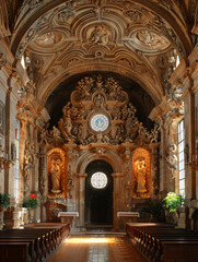 The interior of a church is decorated with gold.