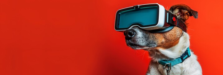 Innovative concept  dog in virtual reality glasses with customizable area for text or graphics