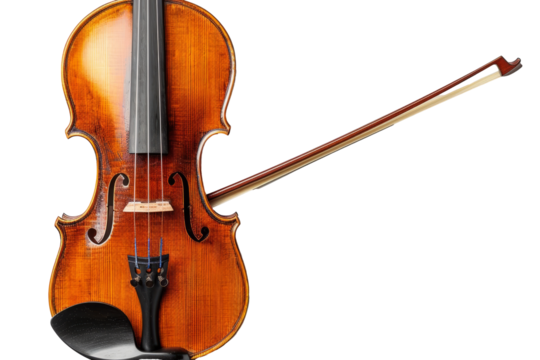 Classic violin and bow isolated on white. Elegant wooden violin with bow, perfect for music and arts-related themes.