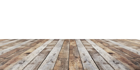 Rustic wooden floor texture on white background. Empty wooden floor isolated on white background. High-resolution image for architecture and interior design projects.