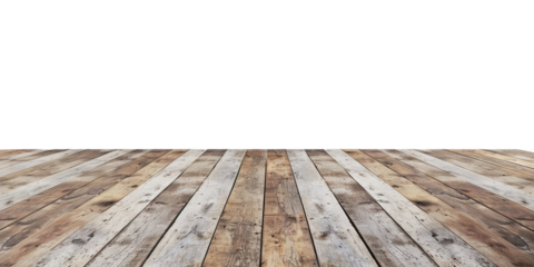 Rustic wooden floor texture on white background. Empty wooden floor isolated on white background. High-resolution image for architecture and interior design projects.