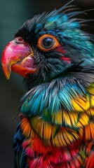 Obraz premium Close-up of a colorful parrot with vibrant feathers and detailed textures