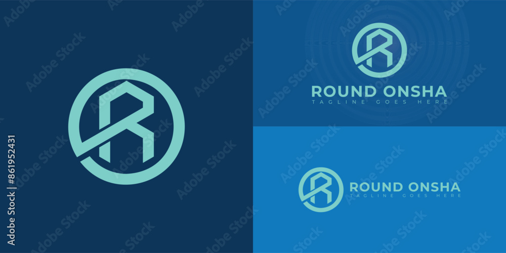 Poster abstract initial circle letters ro or or logo in green color isolated on multiple background colors.