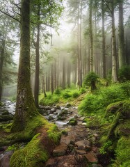 Obraz premium Amazing photos of dense and beautiful forests, showing an atmosphere full of green and lush trees.