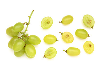 Composition with fresh green grapes on white background