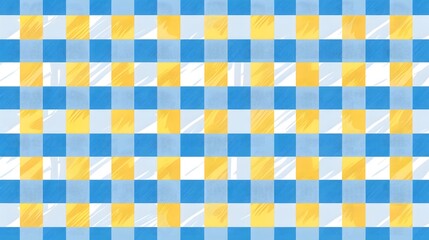 Yellow Gingham Style Pattern Tile Blue white gingham cloth vector. Checkered tablecloth pattern. Traditional plaid seamless vector texture. Gingham plaid pattern.